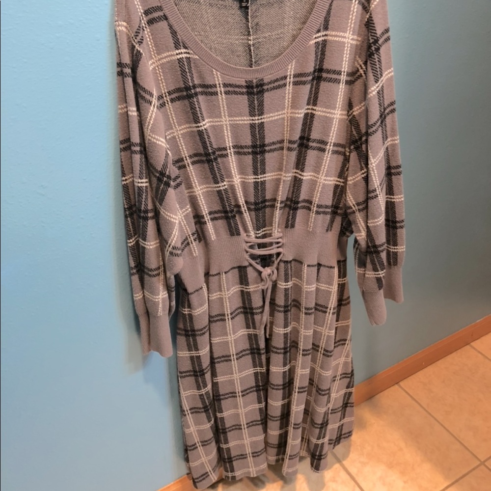Torrid Grey/Gray Plaid Sweater Knit Corset Skater Dress Plus 5X
